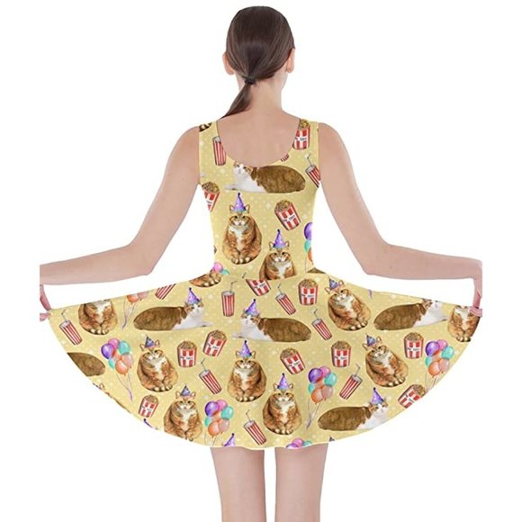 CowCow Skater Dress, Yellow w Birthday Cats, 5X - Picture 3 of 3